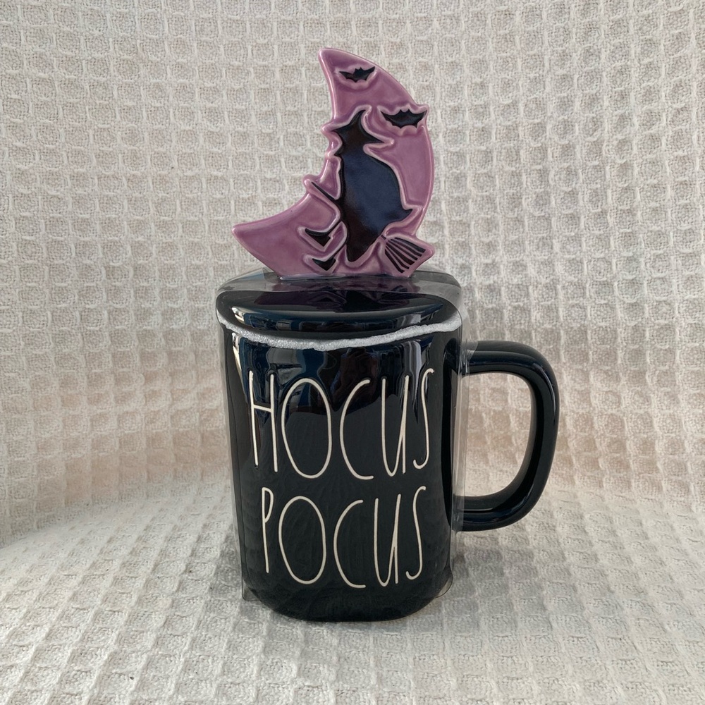 Rae Dunn Hocus Pocus Black Mug With Purple Moon & Black Witch Lid NWOT